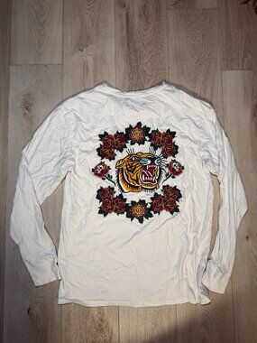 PacSun Embroidered‎ Rose & Tiger Eye Long Sleeve Shirt White Size L